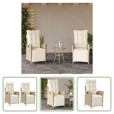 Produktbild von The Living Store Gartensessel mit Fußteil 2 Stk. Verstellbar Beige Poly Rattan