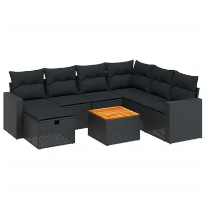 Produktbild von vidaXL 8-tlg. Garten-Sofagarnitur mit Kissen Schwarz Poly Rattan
