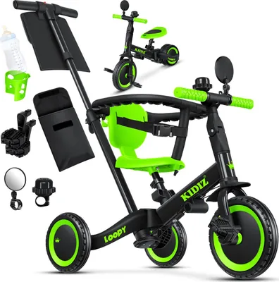 Produktbild von KIDIZ® Laufrad 6in1 Dreirad Loopy Laufräder Lauffahrrad Kinderdreirad ab 1 bis 5 Jahre | Lauflernhilfe belastbar bis 25Kg | inkl. Lenkstange Sicherheitsbügel Sicherheitsgurt Klingel & Spiegel