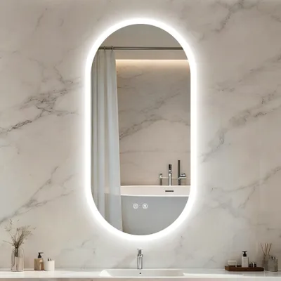 Produktbild von WISFOR LED Badezimmerspiegel Oval 60x120cm, Ovaler Wandspiegel mit Beschlagfrei, Touchschalter, IP66