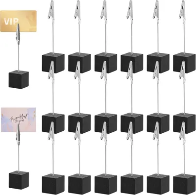 Produktbild von 20x Holz Foto Halter mit Clips, Schwarze Memo Clip Halter, für Zuhause, Büro und Feiern