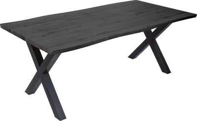 Produktbild von Esstisch Baumkante Holz-Optik Grau 200 x 100 X-Gestell schwarz JOSY