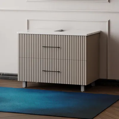 Produktbild von Badezimmerunterschrank mit Füßen Liana | Waschtischunterschrank grau 60 80 cm 80 mit Konsole Weiß