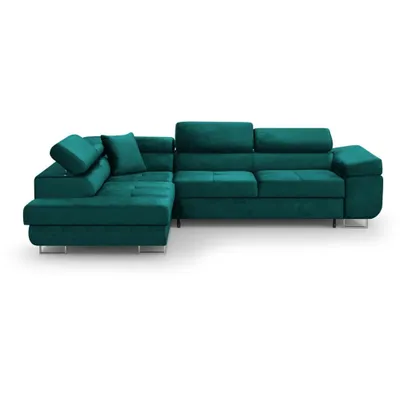 Image de Ensemble canapé d'angle Vild en forme de L, coin nuit rembourré avec lit, (tissu : vert bouteille, ottoman : à gauche) Monolith 37