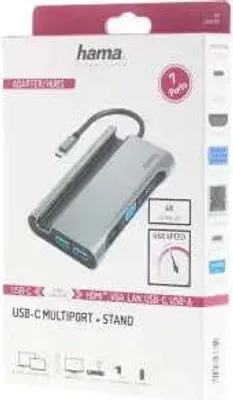 Produktbild von Hama 00200102, USB 3.2 Gen 1 (3.1 Gen 1) Type-C, 60 W, 10,100,1000 Mbit/s, Anthrazit, Grau, HDMI, RJ-45, USB 3.2 Gen 1 (3.1 Gen 1) Type-A, USB 3.2 Gen 1 (3.1 Gen 1) Type-C, VGA, 230 mm