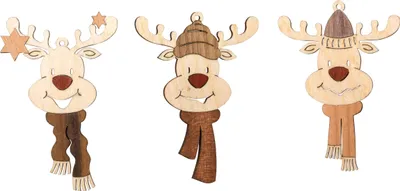 Produktbild von Drechslerei Kuhnert - 3er Set Christbaumschmuck Anhänger aus Holz Motiv Rentier Rudoplph - Größe ca. 7cm - 19319
