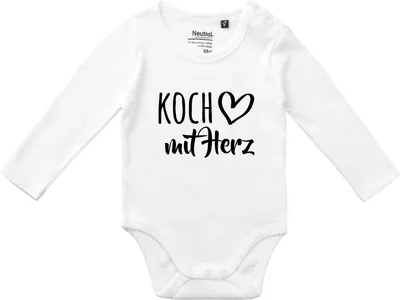 Produktbild von Huuraa Baby Body Koch mit Herz 62 White  Baumwolle Fairtrade Langarmbody Geschenkidee