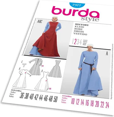 Obrázek produktu pro Střih Burda 7977 - Středověké šaty, hradní paní, královna