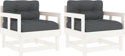 Produktbild von vidaXL Gartenstühle mit Kissen 2 Stk. Weiß Massivholz Kiefer
