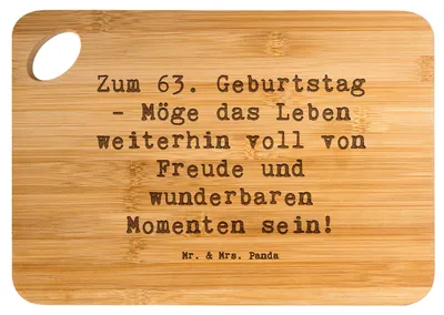 Produktbild von Mr. & Mrs. Panda Frühstücksbrett Spruch 63. Geburtstag Freude - Transparent - Geschenk, Geburtstagsgrüße, vesperbrett, holzschneidebrett, Glückwünsche, Brett, Holzbrett