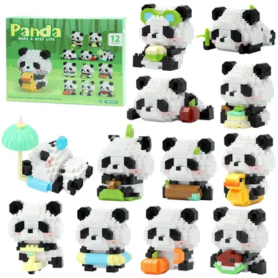 Productafbeelding van Adventskalender met 12 mini-bouwsteentjes, thema: panda, set van 12 stuks