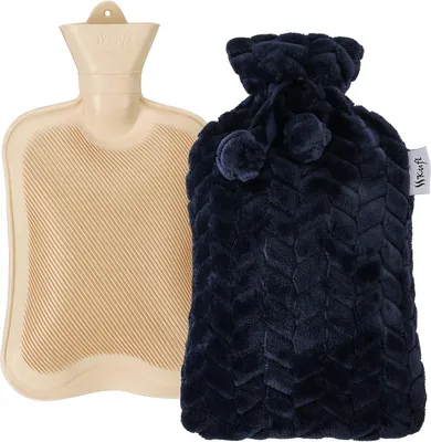 Productafbeelding van Warmwaterkruik met hoes van rubber – blauw – kruik met hoes Volume: 2L - grote opening voor gemakkelijk vullen - zachte fleece hoes