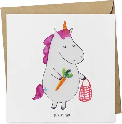Produktbild von Mr. & Mrs. Panda Grußkarte Einhorn Gemüse - Weiß - Geschenk, Unicorn, Einhörner, Glückwunschkarte, Klappkarte, anlasskarte, faltkarte, doppelkarte, Wochenmarkt, Biomarkt