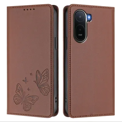 Image de Étui en cuir pour Xiaomi Redmi A7 Pro, étui de protection type portefeuille en cuir gaufré « papillon » avec support, marron