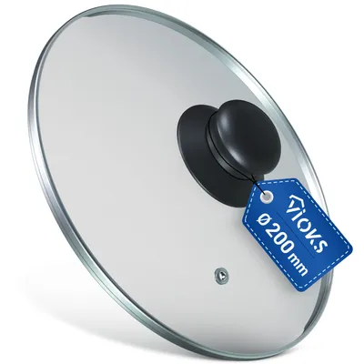 Produktbild von VIOKS Glasdeckel 200mmØ mit Knopfgriff und Edelstahlschutzrand für Töpfe Pfannen