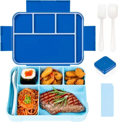 Produktbild von Lekfreie Lunchbox für Kinder - 1330 ml - Blau - mit Löffel und Gabel