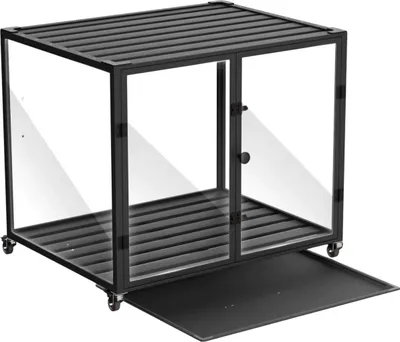 Immagine prodotto di Box da trasporto per cani Cleany - Su rotelle - Vetro temperato - Cuccia per cani - Con telaio in alluminio - 76 cm
