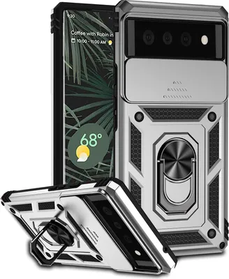 Image de Étui pour Google Pixel 6 étui double couche avec couvercle coulissant pour appareil photo et support annulaire Argent