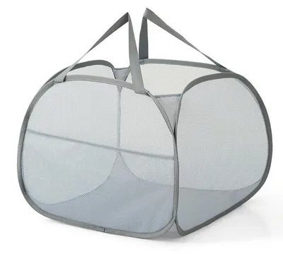 Produktbild von Pop Up Wäschekorb faltbar 90L grau mit Griff, atmungsaktives Polyestergewebe