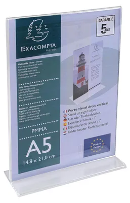 Image de Présentoir de table Exacompta A5 en forme de T, transparent, en acrylique