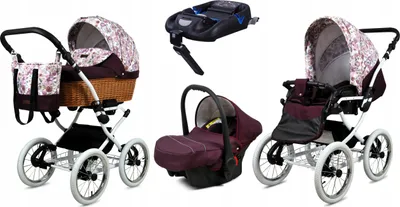 Produktbild von Babylux® Classic White | 4in1 Kinderwagen Set | Maroon Flowers | Kombikinderwagen | Kinderwagens