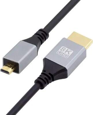 Obrázek produktu pro HDMI 2.1 kabel, konektor HDMI (samec) na konektor Micro HDMI (samec), podpora 8K@60Hz, 4K@120Hz, přenosová rychlost 48 Gbps, pozlacené konektory, délka 0,5 metru, pro televizory