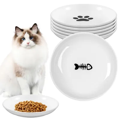Image de Ensemble de 6 bols en céramique pour chats, blanc