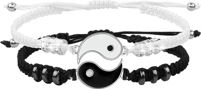 Produktbild von ALSTER HERZ® 2 Stk. Yin Yang Armband, schwarz weiß, Harmonie, Geschenkidee, J0459