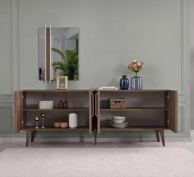 Produktbild von Garnitur Sideboard mit Spiegel Kommode Holz Braun Esszimmer