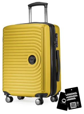 Immagine prodotto di Mitte - Valigia da bagaglio a mano + etichetta digitale, trolley da cabina XL estensione bagaglio a mano valigia rigida aereo Carry-On 55 L TSA, giallo