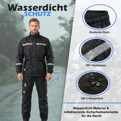 Produktbild von BULLDT Motorrad Regenkombi Regenjacke + Regenhose, Größe:50/M, Neon Farbe:Schwarz
