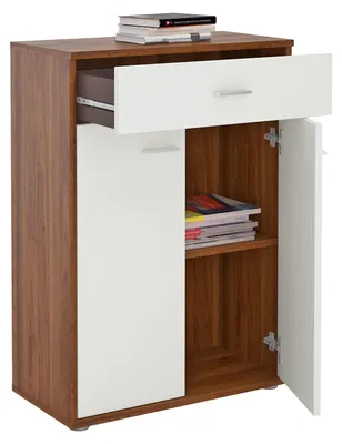 Produktbild von Kommode Sideboard Schrank TOMMY in nussbaum / weiß, Anrichte Highboard mit Schublade und 2 Türen