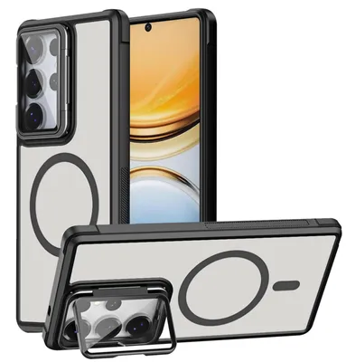 Immagine prodotto di Custodia protettiva per Samsung Galaxy S26 Ultra, anello metallico per ricarica wireless, protezione pieghevole per fotocamera, supporto in vetro