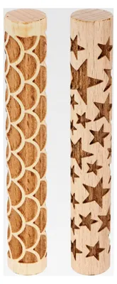 Produktbild von 2 Stück Holz Tonroller 4" Stern und Fächer Muster für Töpferwerkzeuge