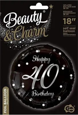 Obrázok produktu pre Fóliový balónik, Happy 40 Birthday, čierny, 45 cm – Godan