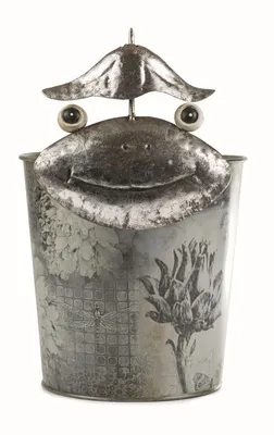 Produktbild von Blumentopf mit lächelndem Frosch aus Zinkblech / Umtopf H 26 cm | Ø 15 cm / Zink