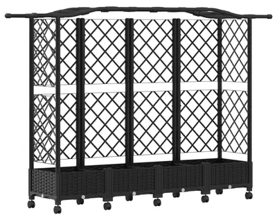 Immagine prodotto di Aiuola rialzata con graticcio e tetto, colore nero, dimensioni 203,5 x 40 x 129 cm