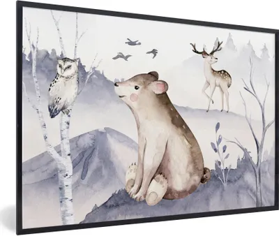 Produktbild von MuchoWow® Gerahmtes Poster Winter - Schnee - Tiere 90x60 cm - Poster mit Schwarzem Bilderrahmen Wandposter Rahmen Foto Bilder - Fotorahmen - Foto-Plakat