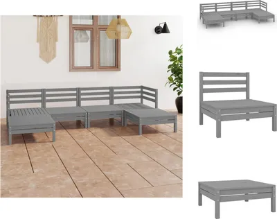 Produktbild von vidaXL 6-tlg. Garten-Lounge-Set Grau Massivholz Kiefer - Gartenmöbel-Sets
