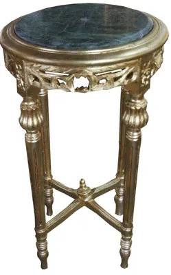 Produktbild von Casa Padrino Barock Beistelltisch Rund Gold mit Grüne Marmorplatte  37 cm x H. 70 cm Antik Stil - Massivholz