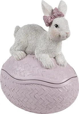 Produktbild von Clayre & Eef Dekoration Schale Ei 9x13x16 cm Rosa Weiß Kunststoff Kaninchen