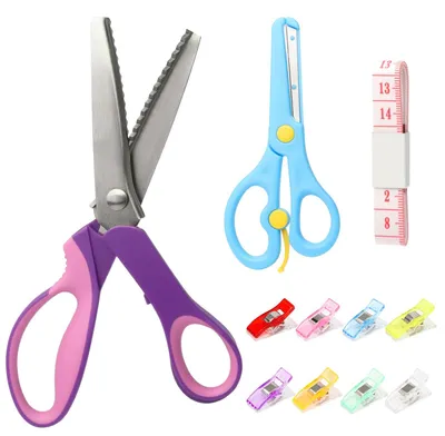 Zickzack-Nähscheren-Set, 2 Scheren, 8 Nähklammern, Maßband, lila, 23,2 cm