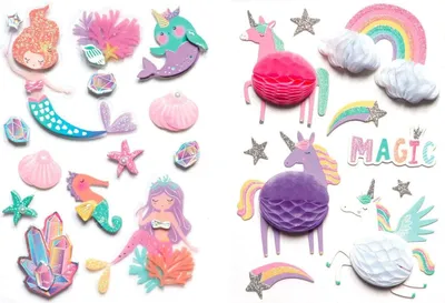 Image de 23 autocollants 3D 6 cm - Licornes et sirènes