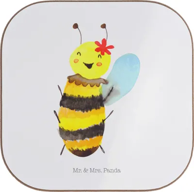 Produktbild von Mr. & Mrs. Panda Untersetzer Glas Biene Happy - Weiß - Geschenk, gläseruntersetzer, Coaster, Tassenuntersetzer, Teeuntersetzer, für Gläser