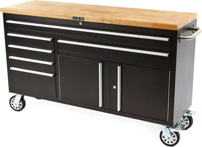 Produktbild von HBM 152 cm Profi-Werkzeugwagen/Werkbank mit Holzplatte – SCHWARZ