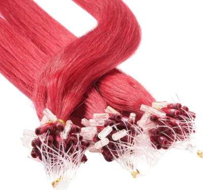 Produktbild von hair2heart Microring Extensions Echthaar glatt 0/44 Rot Intensiv - 25 Strähnen 0.5g 50cm, Echthaar Extensions für dauerhafte Haarverlängerung