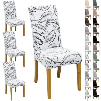 Productafbeelding van Stoelhoesjes, 4/6 stuks, jacquard, bananenbladmotief, polyester, elastaan, universele maat
