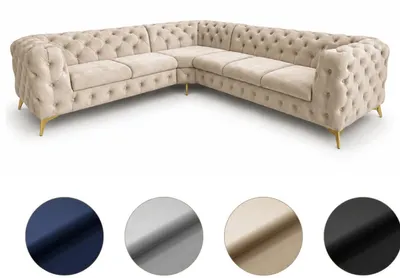 Produktbild von Ecksofa Moet L-Form beige 262x323 cm groß – Wohnlandschaft modern, gesteppt, Bonellfederkern, frei stellbar