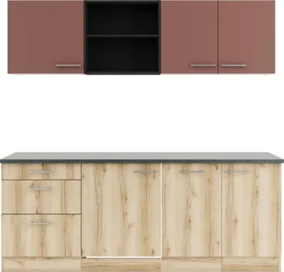 Produktbild von Optifit Küchenzeile ohne Geräte Bari407/Livorno290 210 cm rostrot wildeiche matt strukturiert zerlegt Variante reversibe