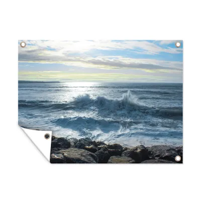 Obrázok produktu pre MuchoWow® Vonkajší plagát - Záhradná dekorácia ochrana súkromia - Záhradné plagáty pre záhradu - More - kamene - slnko - 60x80x0.2cm